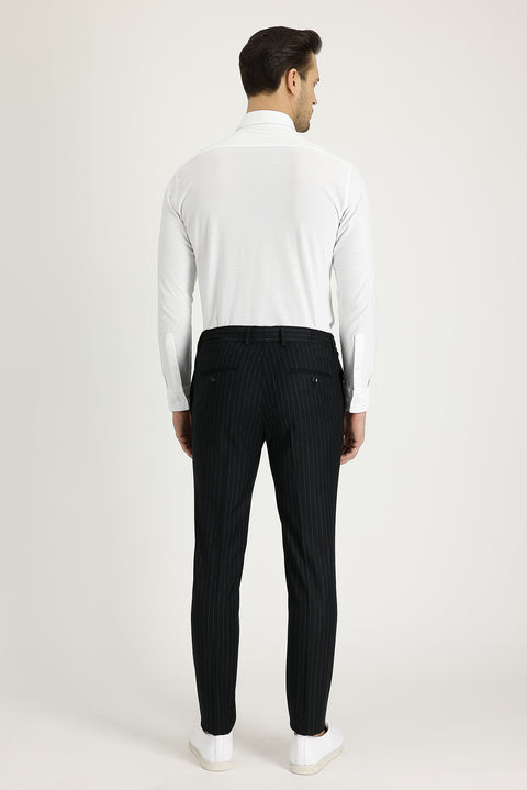 Siyah 7 Drop Super Slim Fit Eksra Dar Kesim Çizgili Kruvaze Takım Elbise