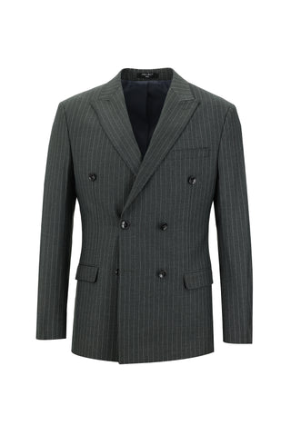  Orta Gri 7 Drop Super Slim Fit Eksra Dar Kesim Çizgili Kruvaze Takım Elbise