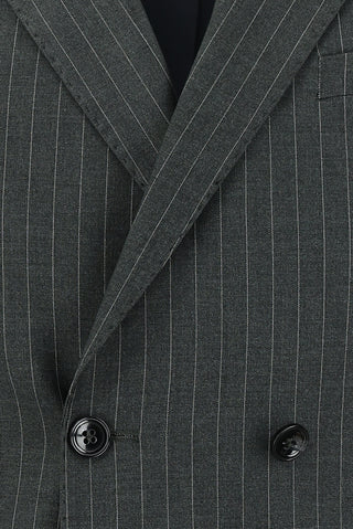  Orta Gri 7 Drop Slim Fit Dar Kesim Çizgili Kruvaze Takım Elbise