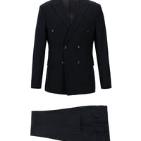 Koyu Lacivert 7 Drop Slim Fit Dar Kesim Çizgili Kruvaze Takım Elbise
