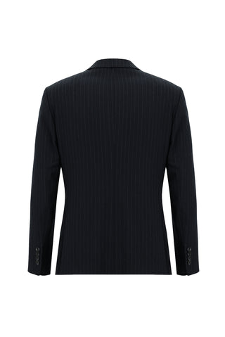  Koyu Lacivert 7 Drop Super Slim Fit Eksra Dar Kesim Çizgili Kruvaze Takım Elbise
