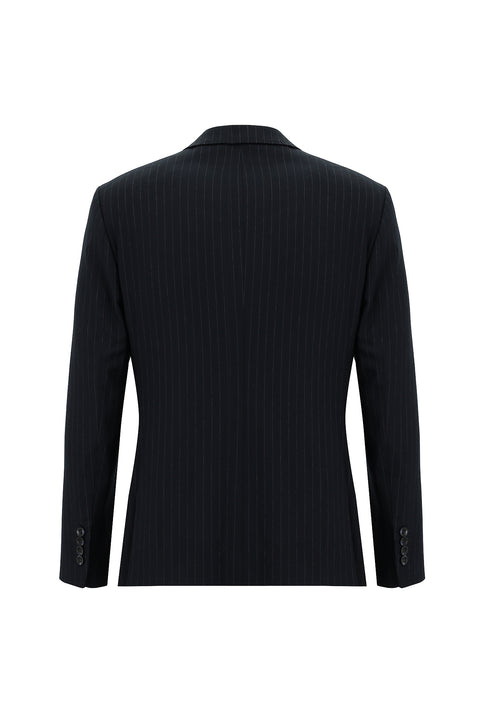 Koyu Lacivert 7 Drop Slim Fit Dar Kesim Çizgili Kruvaze Takım Elbise