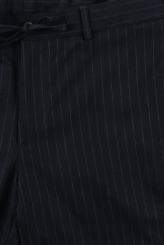  Koyu Lacivert 7 Drop Super Slim Fit Eksra Dar Kesim Çizgili Kruvaze Takım Elbise