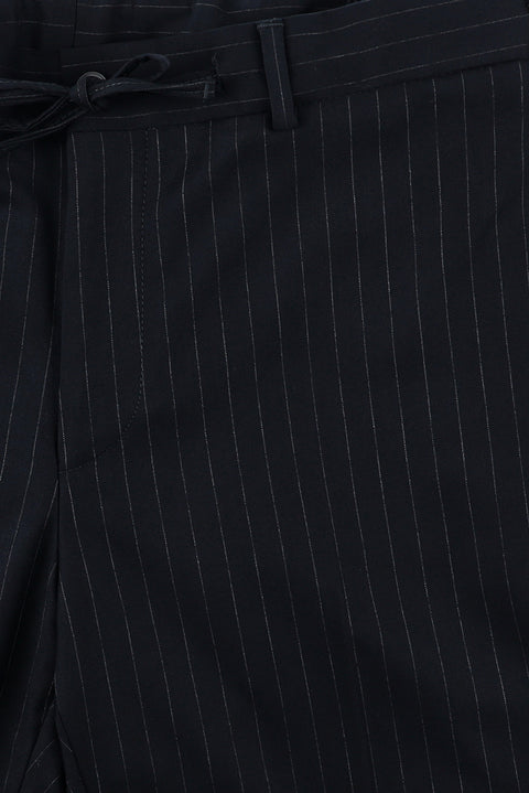 Koyu Lacivert 7 Drop Slim Fit Dar Kesim Çizgili Kruvaze Takım Elbise