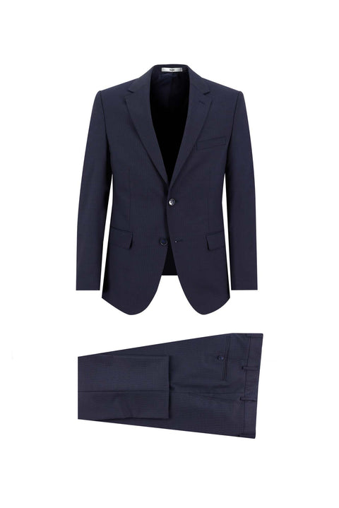 Koyu Lacivert 7 Drop Slim Fit Dar Kesim Yünlü Çizgili Takım Elbise