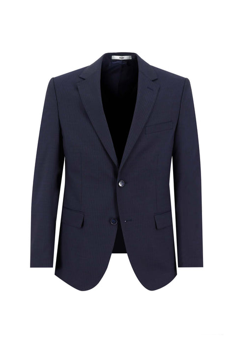 Koyu Lacivert 7 Drop Slim Fit Dar Kesim Yünlü Çizgili Takım Elbise