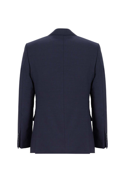 Koyu Lacivert 7 Drop Slim Fit Dar Kesim Yünlü Çizgili Takım Elbise