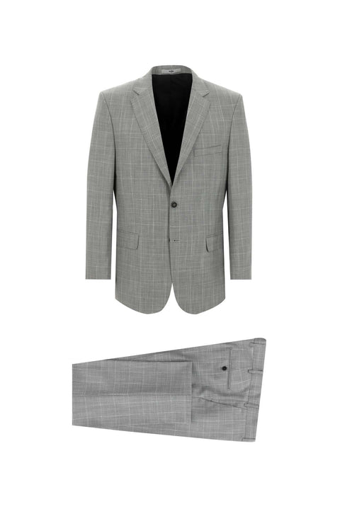 Açık Gri 4 Drop Relaxed Fit Rahat Kesim Kareli Takım Elbise
