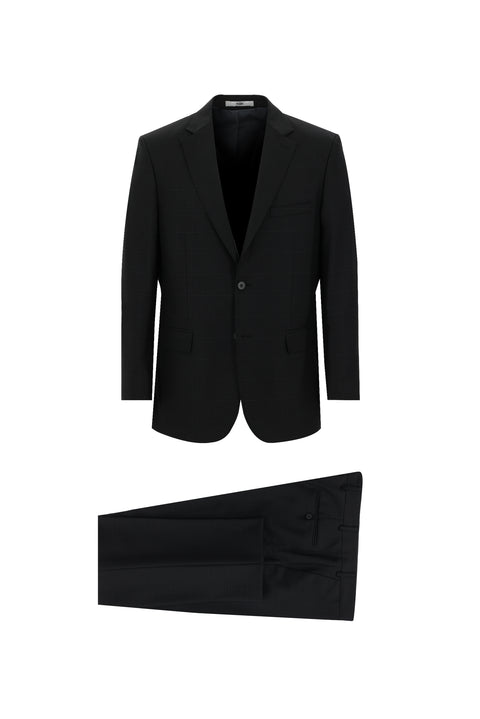 Koyu Antrasit 4 Drop Relaxed Fit Rahat Kesim Kareli Takım Elbise