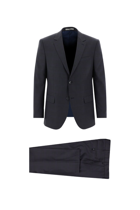 Koyu Füme 7 Drop Slim Fit Dar Kesim Ekose Takım Elbise