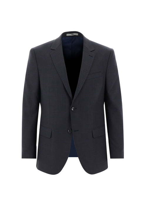 Koyu Füme 7 Drop Slim Fit Dar Kesim Ekose Takım Elbise