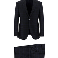 Koyu Lacivert 7 Drop Slim Fit Dar Kesim Ekose Takım Elbise