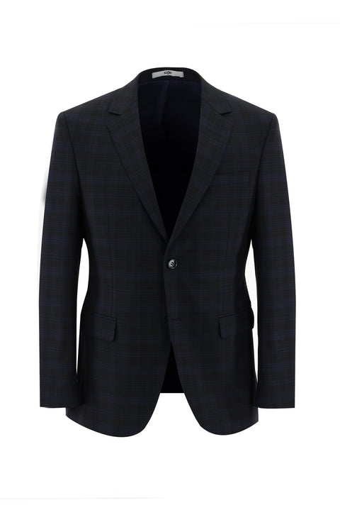 Koyu Lacivert 7 Drop Slim Fit Dar Kesim Ekose Takım Elbise