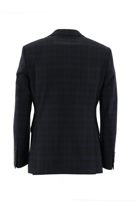 Koyu Lacivert 7 Drop Slim Fit Dar Kesim Ekose Takım Elbise