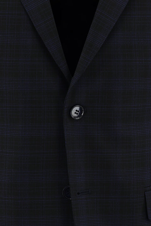 Koyu Lacivert 7 Drop Slim Fit Dar Kesim Ekose Takım Elbise