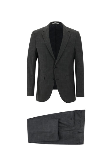 Koyu Füme Slim Fit Dar Kesim Klasik Ekose Takım Elbise