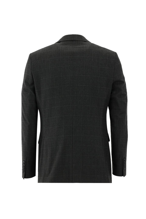 Koyu Füme 7 Drop Slim Fit Dar Kesim Ekose Takım Elbise