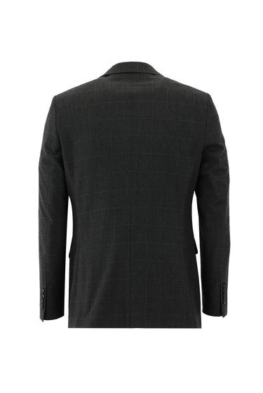 Koyu Füme Slim Fit Dar Kesim Klasik Ekose Takım Elbise