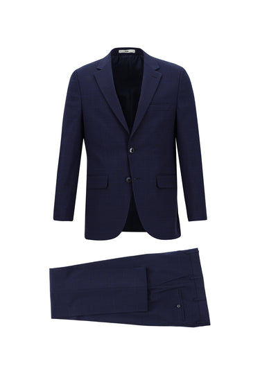 Orta Lacivert Slim Fit Dar Kesim Klasik Ekose Takım Elbise