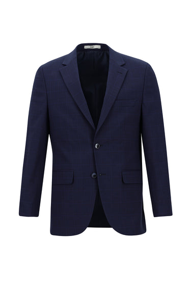 Orta Lacivert Relaxed Fit Rahat Kesim Klasik Ekose Takım Elbise