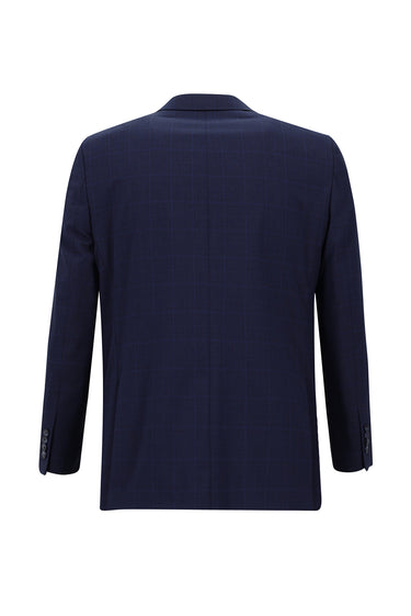 Orta Lacivert Slim Fit Dar Kesim Klasik Ekose Takım Elbise
