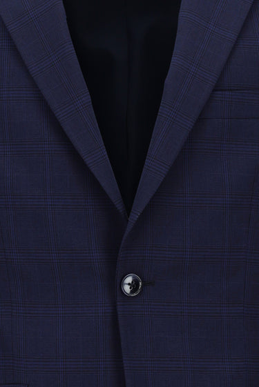 Orta Lacivert Slim Fit Dar Kesim Klasik Ekose Takım Elbise