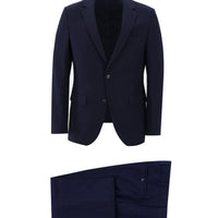 Koyu Lacivert Slim Fit Dar Kesim Klasik Ekose Takım Elbise
