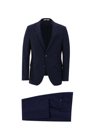 Koyu Lacivert Slim Fit Dar Kesim Klasik Ekose Takım Elbise