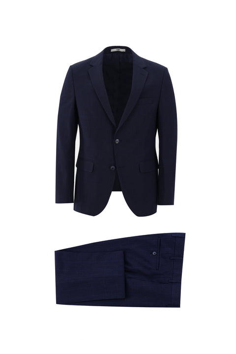 Koyu Lacivert 4 Drop Relaxed Fit Rahat Kesim Ekose Takım Elbise