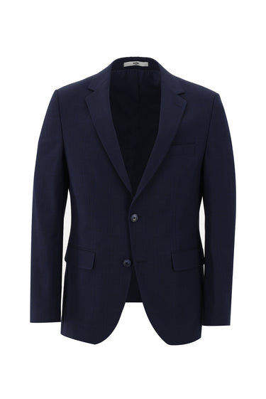 Koyu Lacivert Slim Fit Dar Kesim Klasik Ekose Takım Elbise