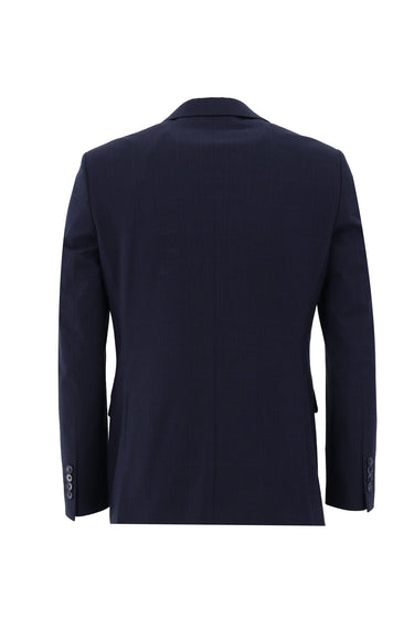 Koyu Lacivert Slim Fit Dar Kesim Klasik Ekose Takım Elbise