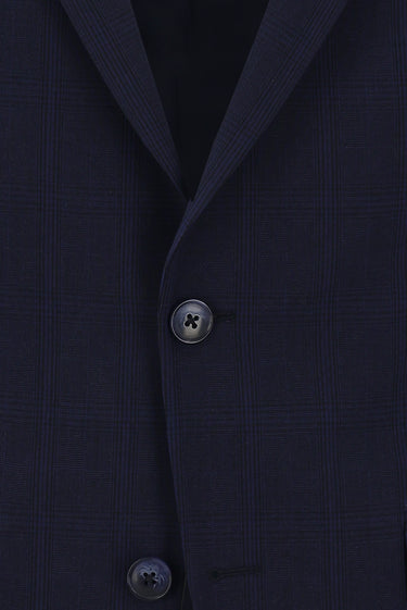 Koyu Lacivert Slim Fit Dar Kesim Klasik Ekose Takım Elbise