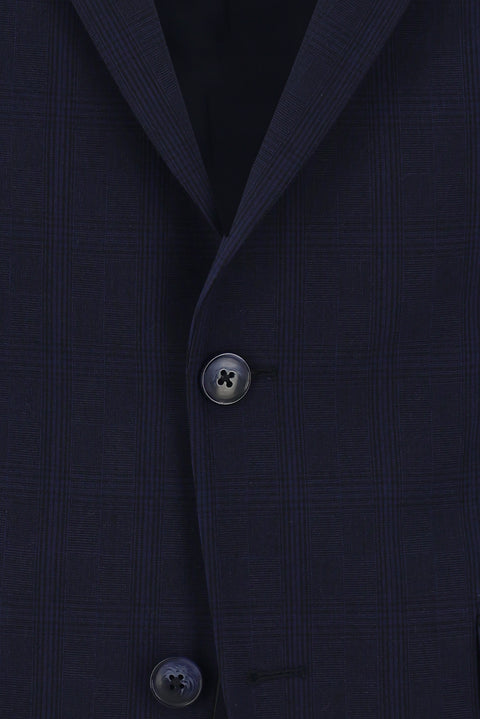 Koyu Lacivert 7 Drop Slim Fit Dar Kesim Ekose Takım Elbise