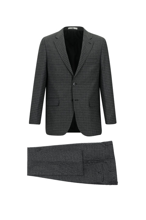 Black 7 Drop Slim Fit Patterned Suit