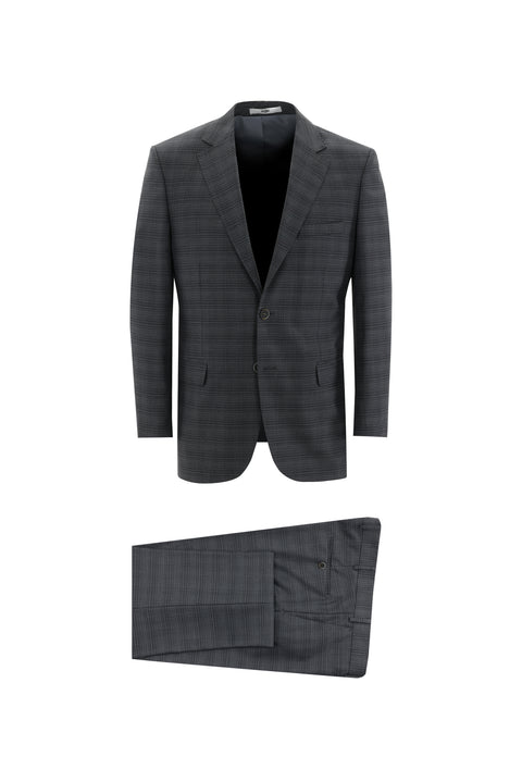 Orta Füme 4 Drop Relaxed Fit Rahat Kesim Ekose Takım Elbise