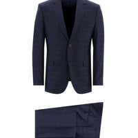 Orta Lacivert 7 Drop Slim Fit Dar Kesim Ekose Takım Elbise