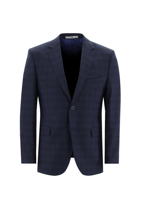 Orta Lacivert 7 Drop Slim Fit Dar Kesim Ekose Takım Elbise