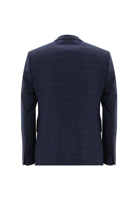 Orta Lacivert 7 Drop Slim Fit Dar Kesim Ekose Takım Elbise