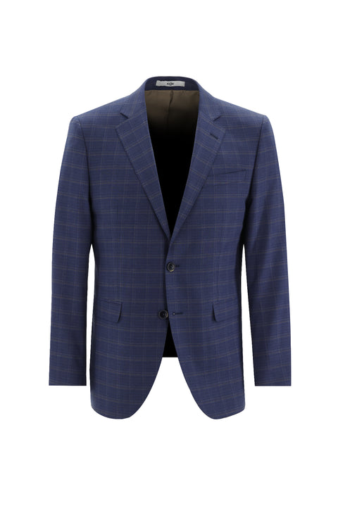 Açık Lacivert 7 Drop Slim Fit Dar Kesim Ekose Takım Elbise