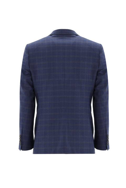 Açık Lacivert 7 Drop Slim Fit Dar Kesim Ekose Takım Elbise