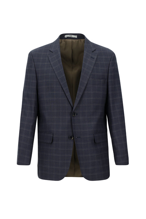 Orta Lacivert 4 Drop Relaxed Fit Rahat Kesim Ekose Takım Elbise