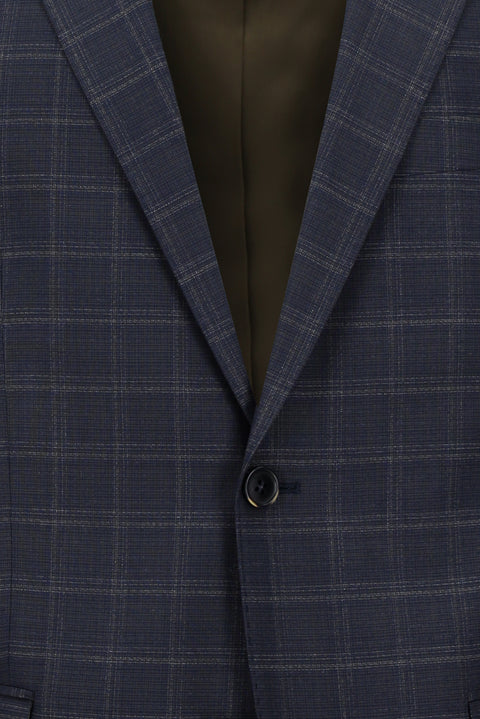 Orta Lacivert 4 Drop Relaxed Fit Rahat Kesim Ekose Takım Elbise