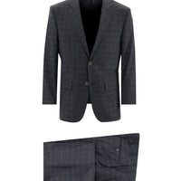 Orta Antrasit Relaxed Fit Rahat Kesim Ekose Takım Elbise