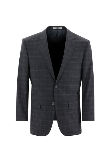 Orta Antrasit Relaxed Fit Rahat Kesim Ekose Takım Elbise