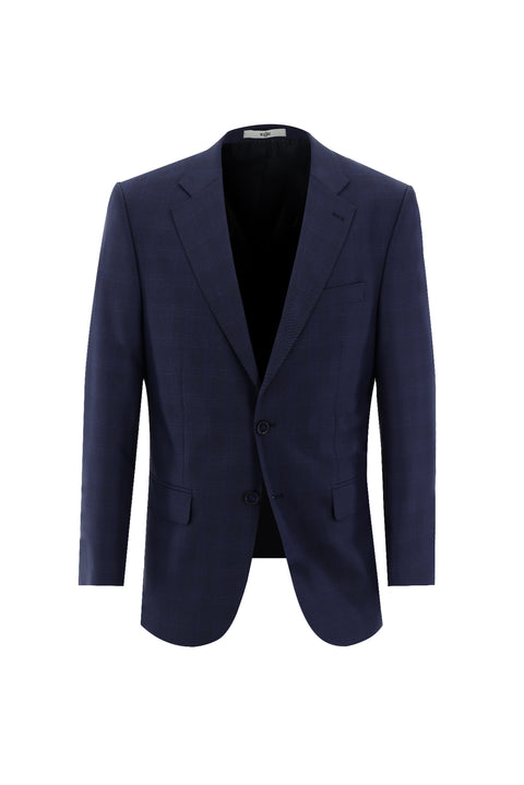 Orta Lacivert 4 Drop Relaxed Fit Rahat Kesim Ekose Takım Elbise