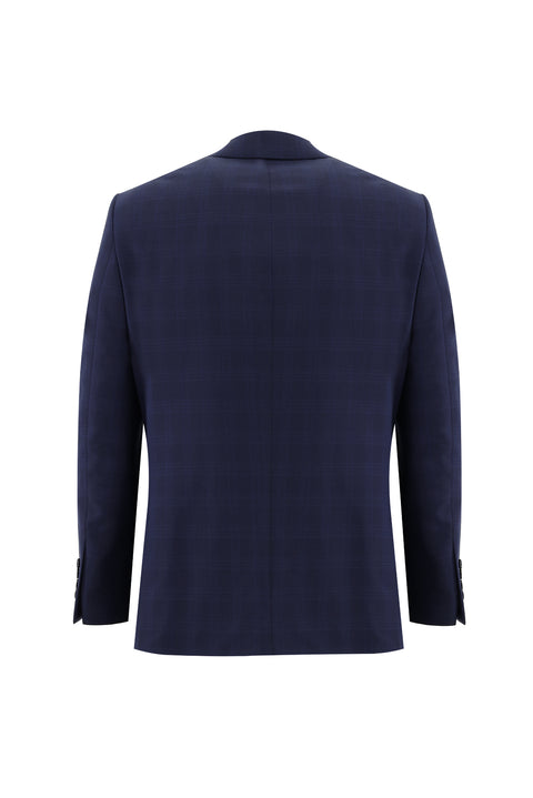 Orta Lacivert 4 Drop Relaxed Fit Rahat Kesim Ekose Takım Elbise