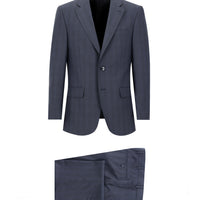 Koyu Lacivert 4 Drop Relaxed Fit Rahat Kesim Ekose Takım Elbise