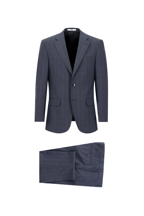 Koyu Lacivert 4 Drop Relaxed Fit Rahat Kesim Ekose Takım Elbise