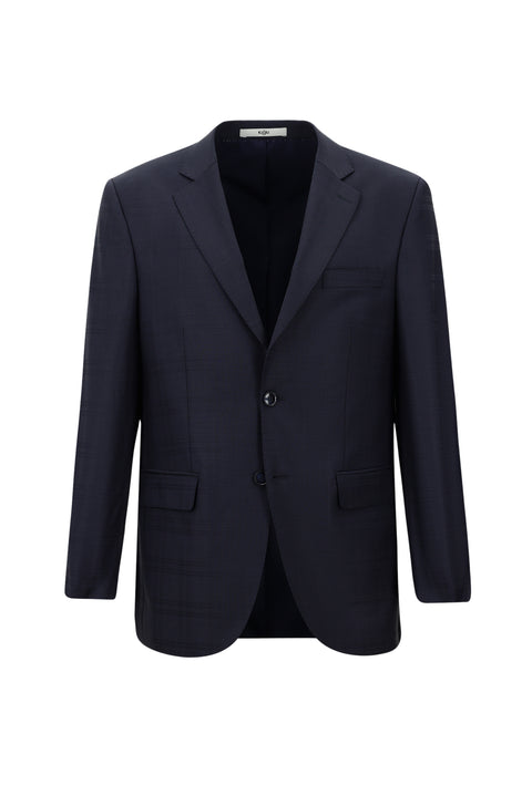 Koyu Lacivert 4 Drop Relaxed Fit Rahat Kesim Yünlü Ekose Takım Elbise