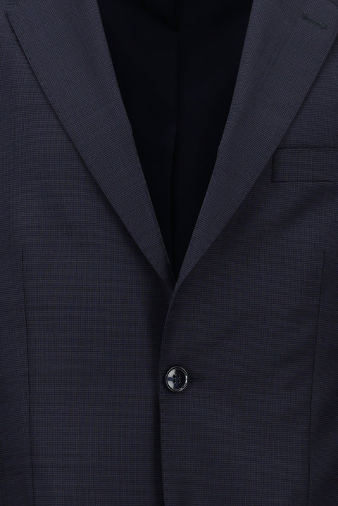 Koyu Lacivert 4 Drop Relaxed Fit Rahat Kesim Yünlü Ekose Takım Elbise